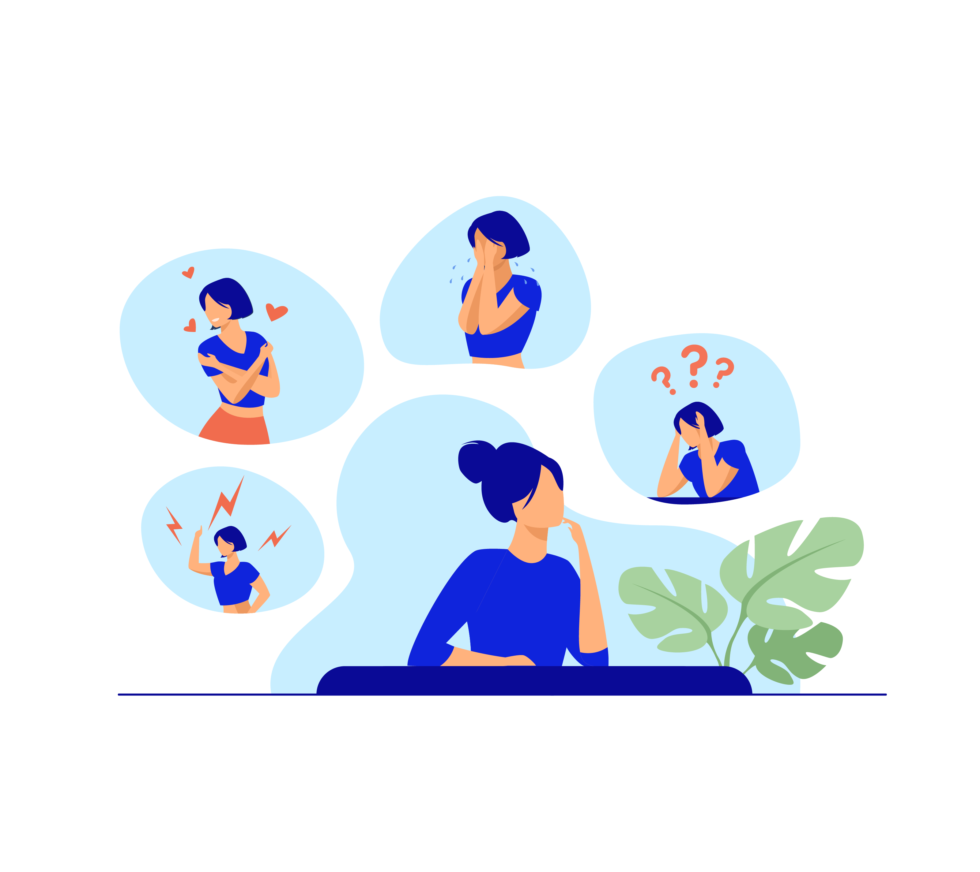 Illustration of person thinking about different emotions