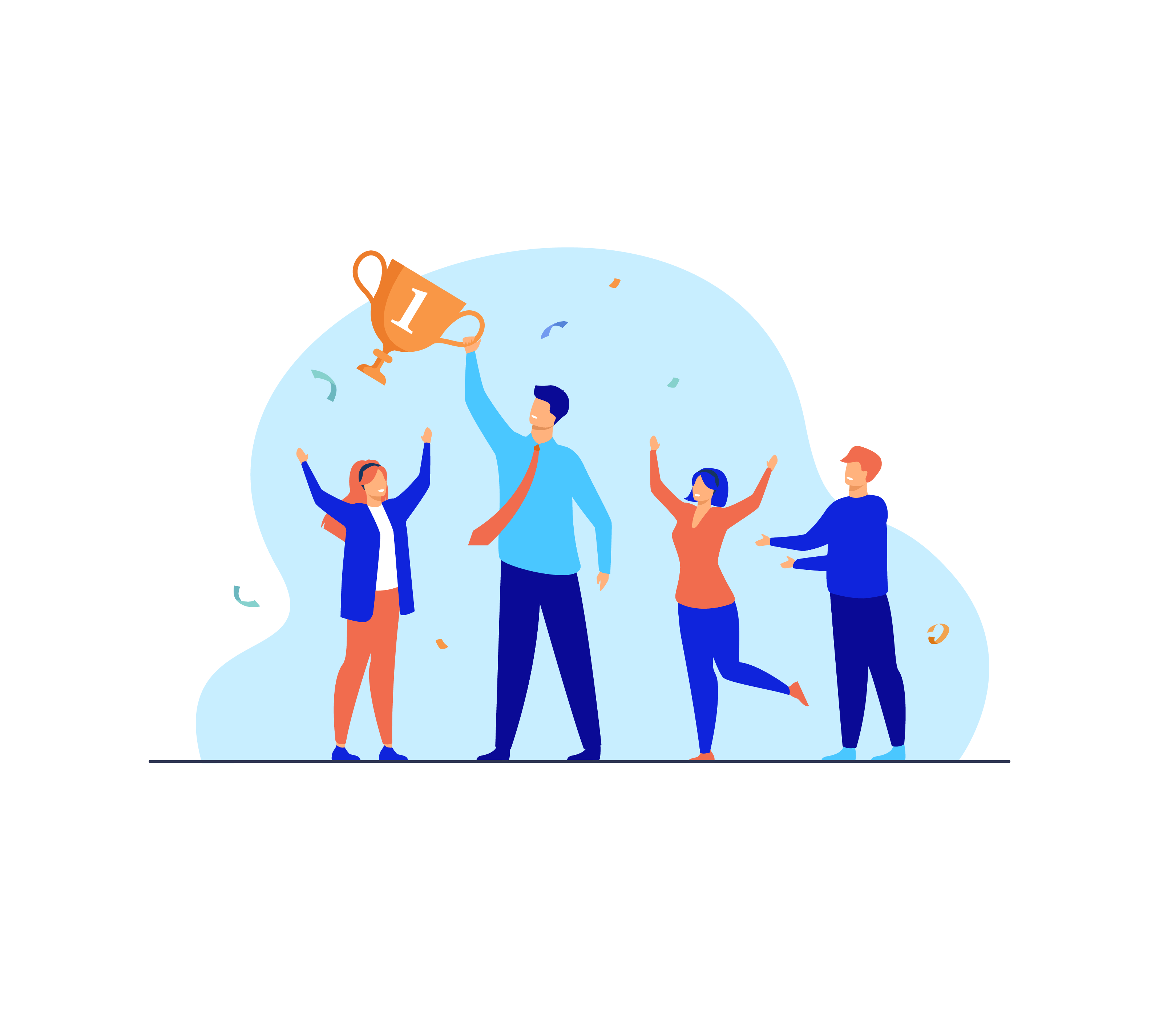 Image of four people celebrating with a trophy