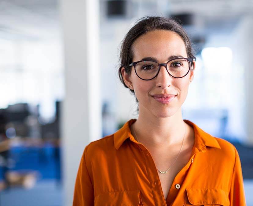 Female counsellor wearing glasses.