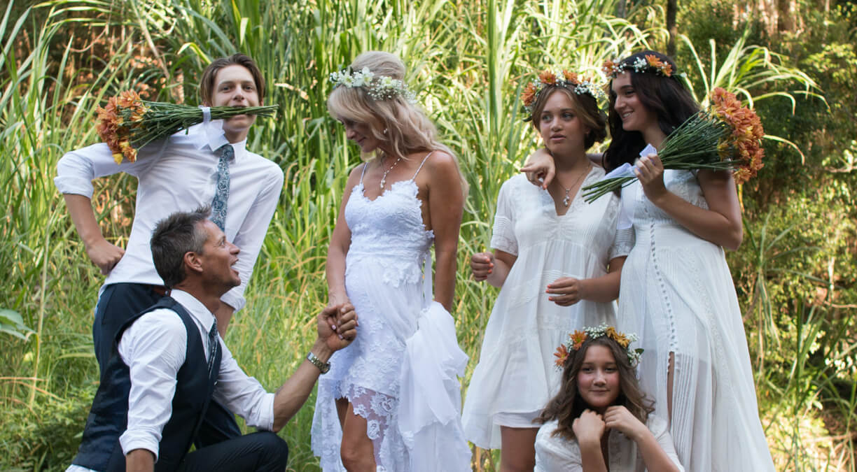 Allegra Faery with her family on her wedding day