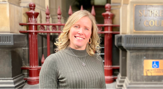 GDLP alumni Kristen O'Reilly standing outside the Supreme Court