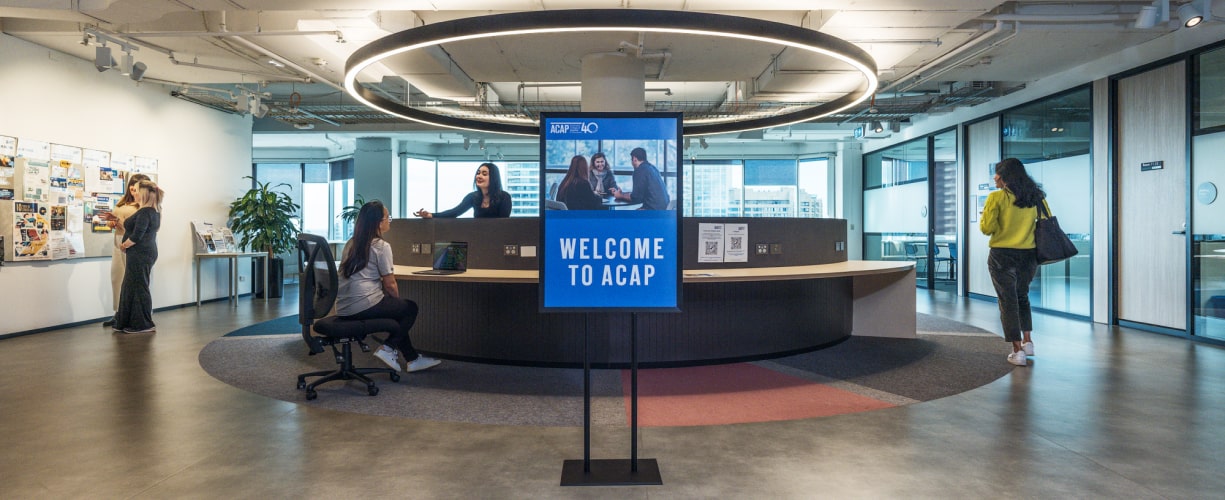 Wide angle shot of ACAP campus reception area