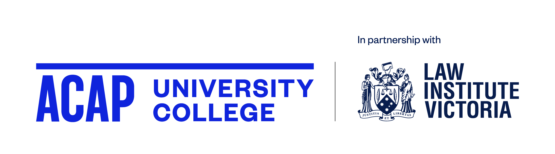 Graphic with ACAP University College logo and Law Institute of Victoria logo